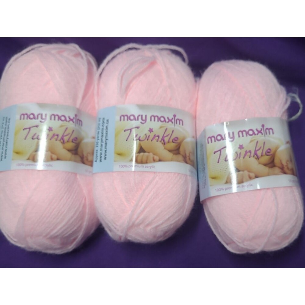 Mary Maxim Twinkle Yarn Premium Acrylic 50 gr each Pink Set of 3